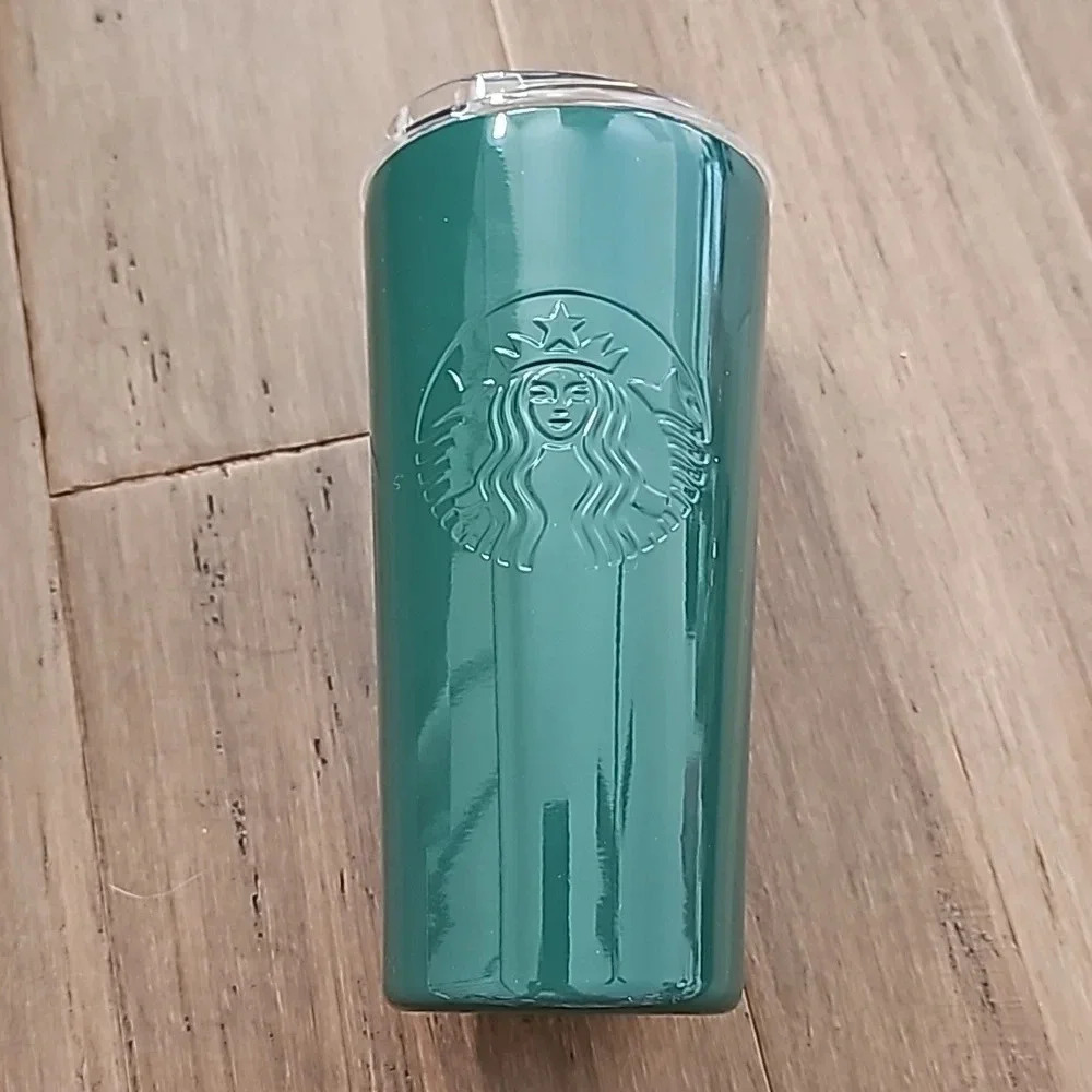STARBUCKS STAINLESS STEEL TUMBLER 18 oz SILVER SIREN Clear Lid